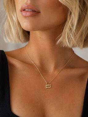 Aquarius Zodiac Gold Plated Pendant Necklace Approx. 18" Chain